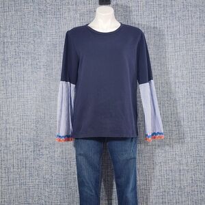 Hannah Navy Long Sleeve Tee with Striped Sleeves